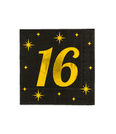 16 Jaar Servetten Zwart Goud 16st